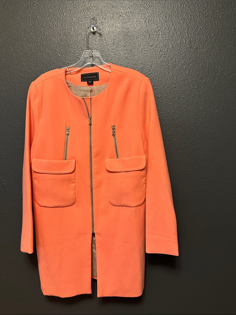 Metaphor Coral Zip-Front Long Blazer